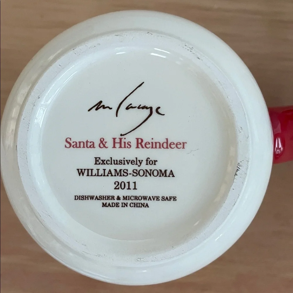 Vintage Santa & His Reindeer Williams Sonoma 2011 Ceramic Mugs